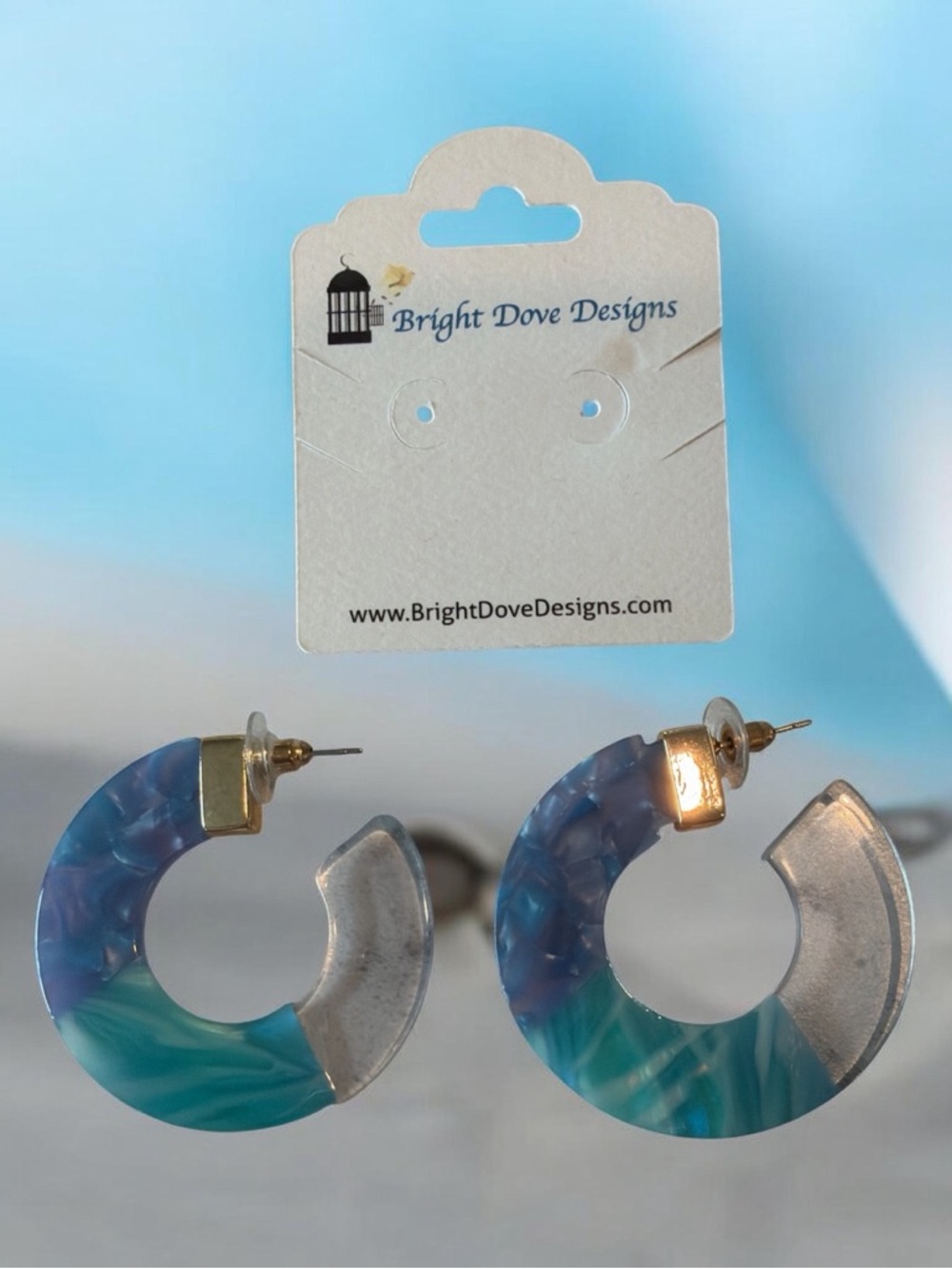 Bright‎ Dove Designs Marbled Blue-Green Lucite Hoop Earrings